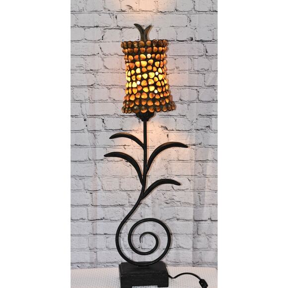 Nautical Seashell & Glass Handmade Wrought Iron Scroll Table Lamp - Picture 9 of 11